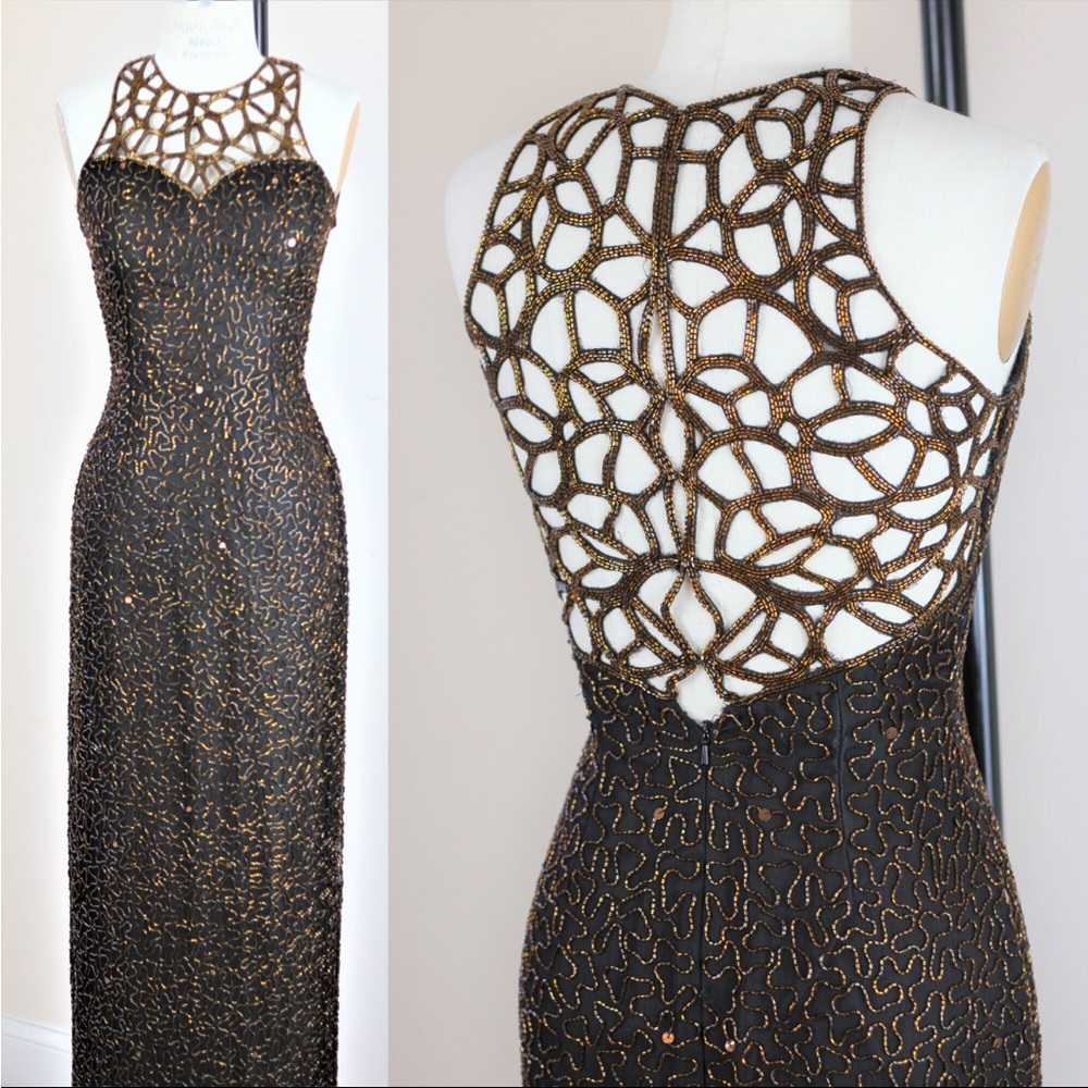 Vintage Scala Silk Beaded Formal Gown